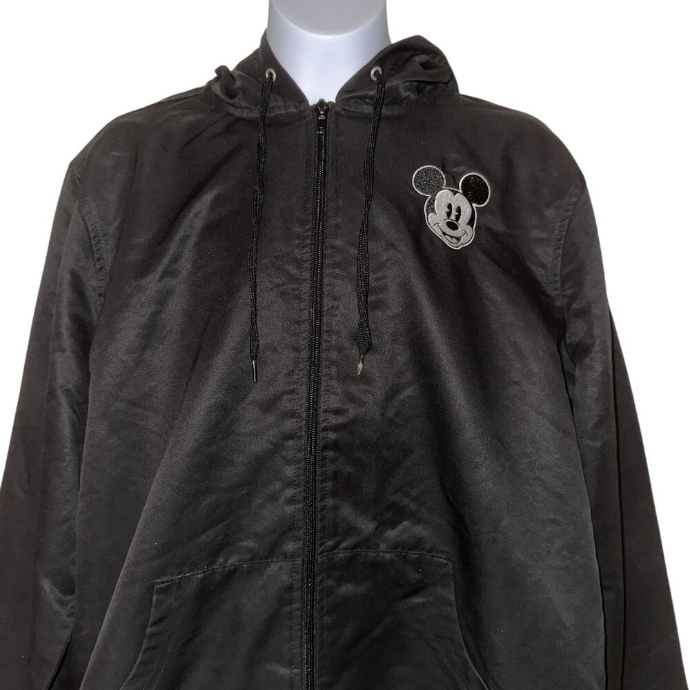 Disney Lightweight Jacket Big Boys L Black Mickey Mouse Lined Hooded Embroidered - Picture 2 of 11